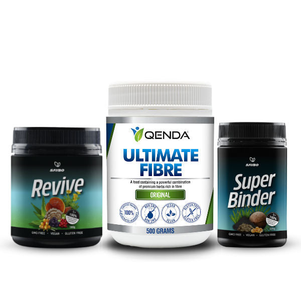 Ultimate Cleanse Pack Mini
(Revive 180g, Super Binder 200g, Ultimate Fibre Original 500g)