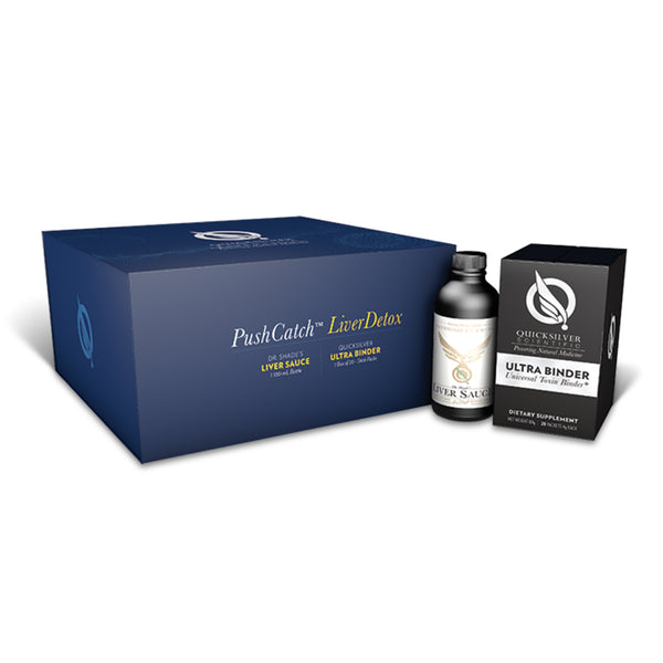 Push Catch Liver Detox which contains 1 x Liver Sauce 100ml1 box of  20 Ultra Binder sticks