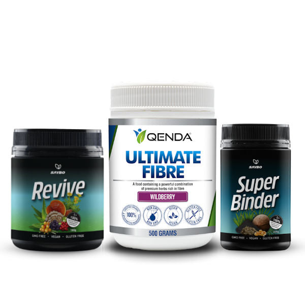 Ultimate Cleanse Pack Mini
Wildberry (Revive 180g, Super Binder 200g, Ultimate Fibre Wildberry 500g)